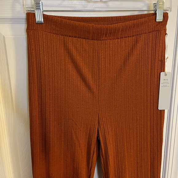 Iris Ribbed Rust Colored Flare Stretchy Pants - Picture 2 of 4